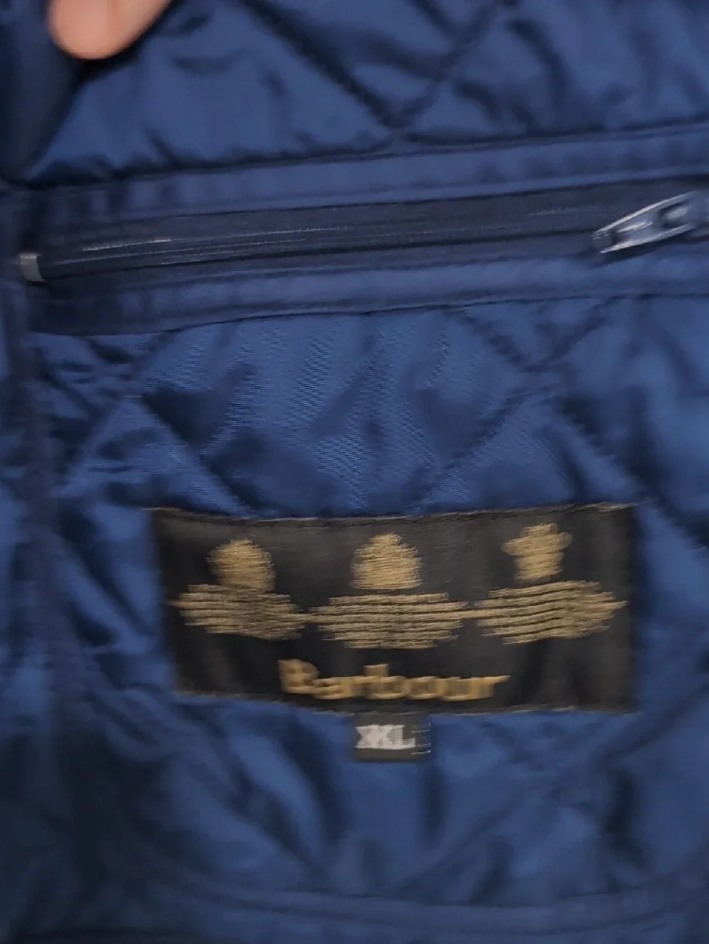 Barbour Navy Quilted Puffer Jacket with Black Corduroy Collar